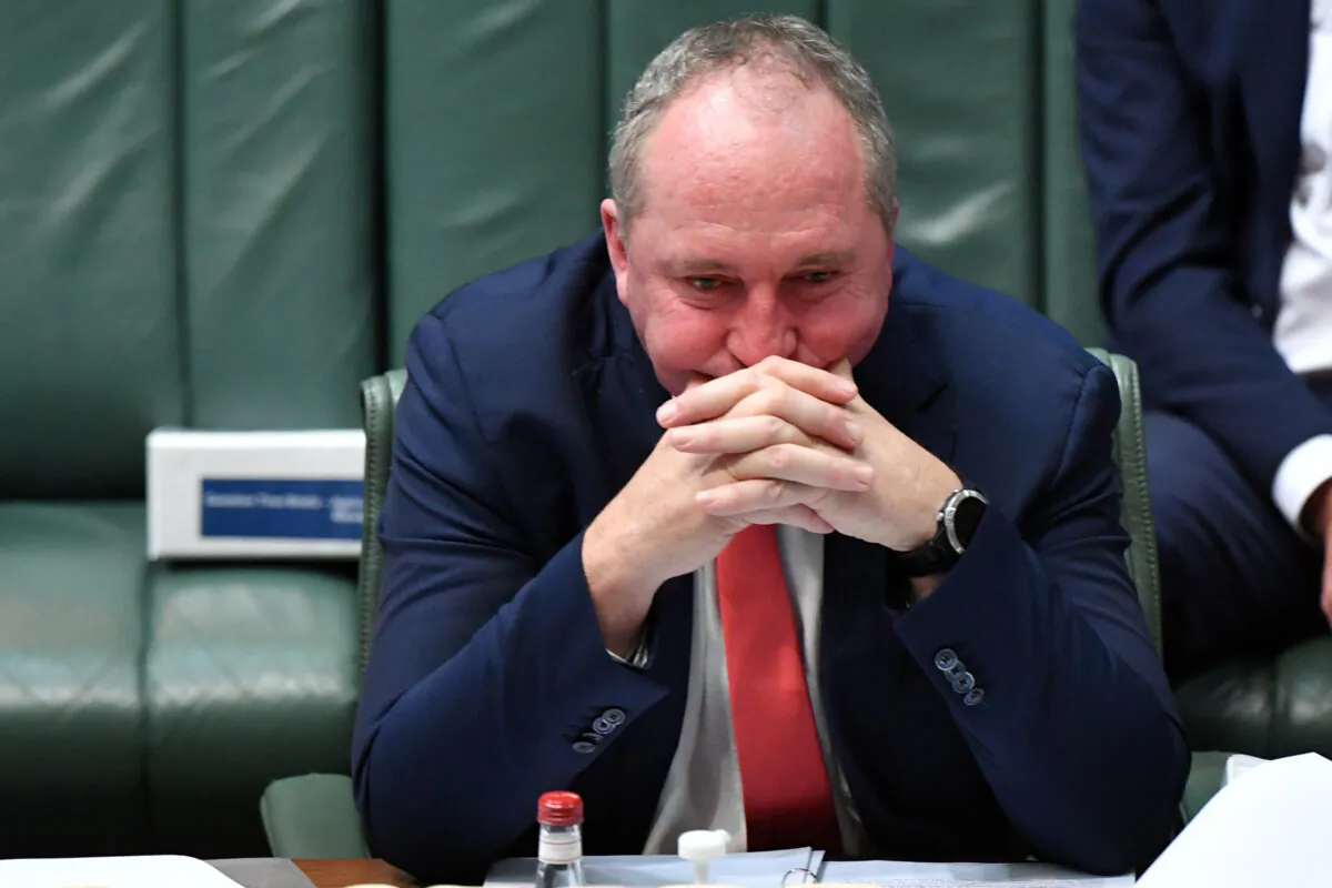 Nationals MP Barnaby Joyce reacts during Question Time in the House of Representatives at Parliament House in Canberra, Australia, on June 22, 2021. (Sam Mooy/Getty Images)