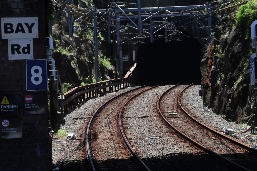 Empty train tracks are seen at Waverton Station on the Lower North Shore  in Sydney, Australia, on Dec. 07, 2021. (James D. Morgan/Getty Images)