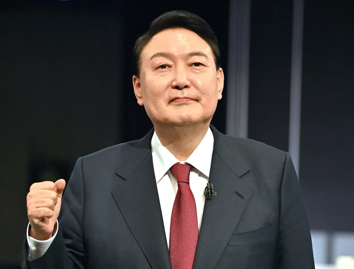 South Korea's presidential candidate, Yoon Suk-yeol of the main opposition People Power Party (PPP) looks on before televised presidential debate for the forthcoming March 9 presidential election at KBS studio in Seoul, South Korea on March 2, 2022. Just over a week later he was elected as the country’s next president. (Jung Yeon-Je/Pool/Getty Images)