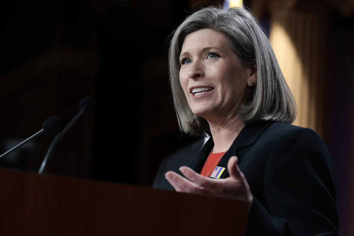 Sen. Joni Ernst (R-Iowa) speaks at a Senate Republican news conference in the U.S. Capitol on March 9, 2022. (Anna Moneymaker/Getty Images)