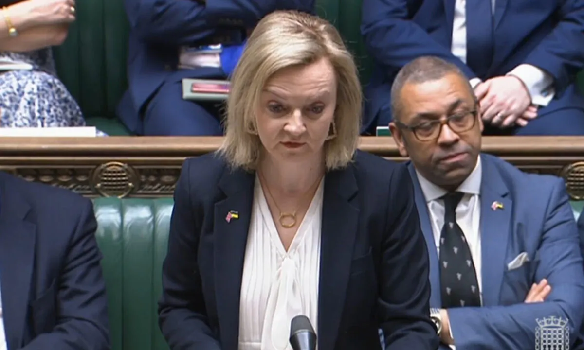 Foreign Secretary Liz Truss updating MPs in the House of Commons, London, on Dec. 10, 2021. (House of Commons via PA Media)