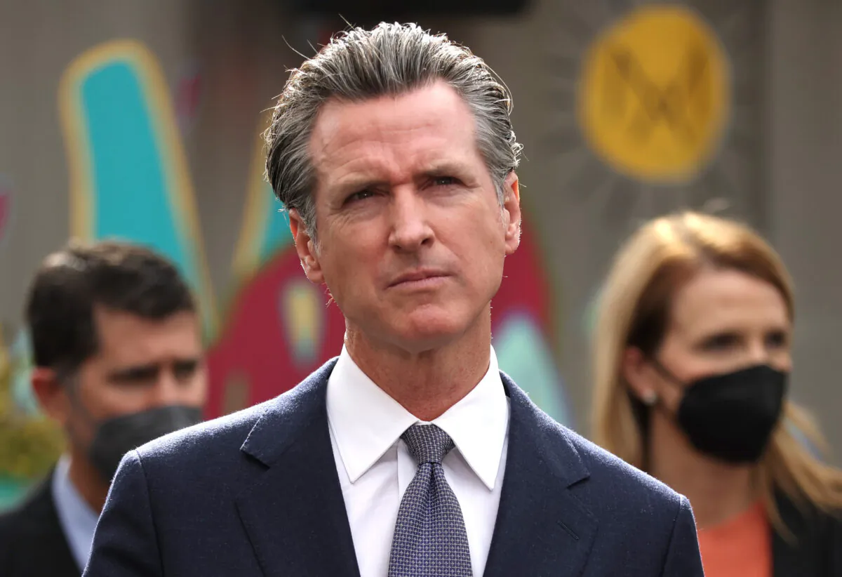 California Gov. Gavin Newsom in San Francisco, Calif., on Feb. 9, 2022. (Justin Sullivan/Getty Images)