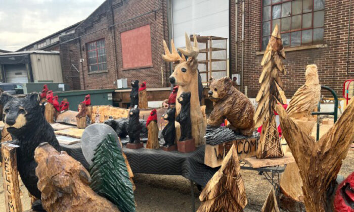Several chainsaw craftsmen and artisans displayed their work outside the old tannery at Mountain Fest. (Salena Zito)