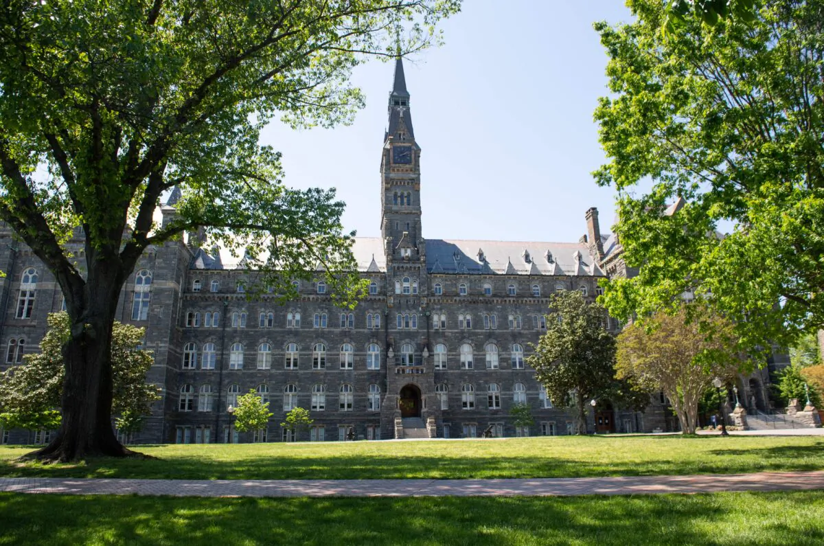 The campus of Georgetown University in Washington on May 7, 2020 is seen nearly empty as classes were canceled amid the coronavirus pandemic. (Saul loeb/AFP via Getty Images)