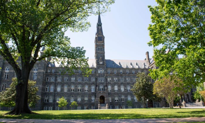 The campus of Georgetown University in Washington on May 7, 2020 is seen nearly empty as classes were canceled amid the coronavirus pandemic. (Saul loeb/AFP via Getty Images)