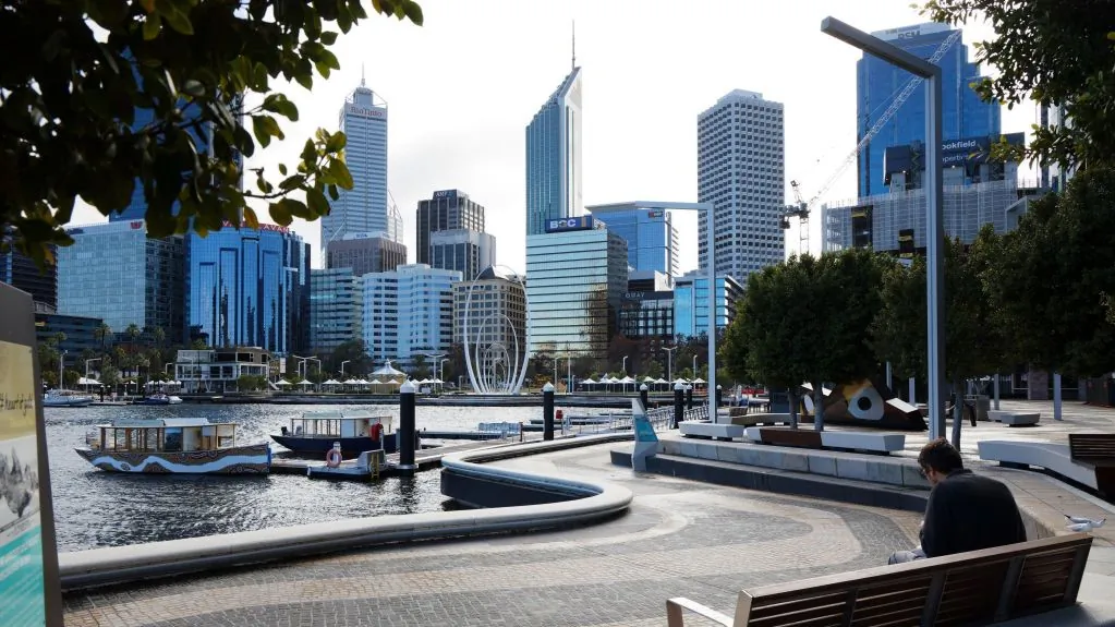 A view of Elizabeth Quay in Perth, Australia on Jun. 29, 2021. (Photo by TREVOR COLLENS/AFP via Getty Images)