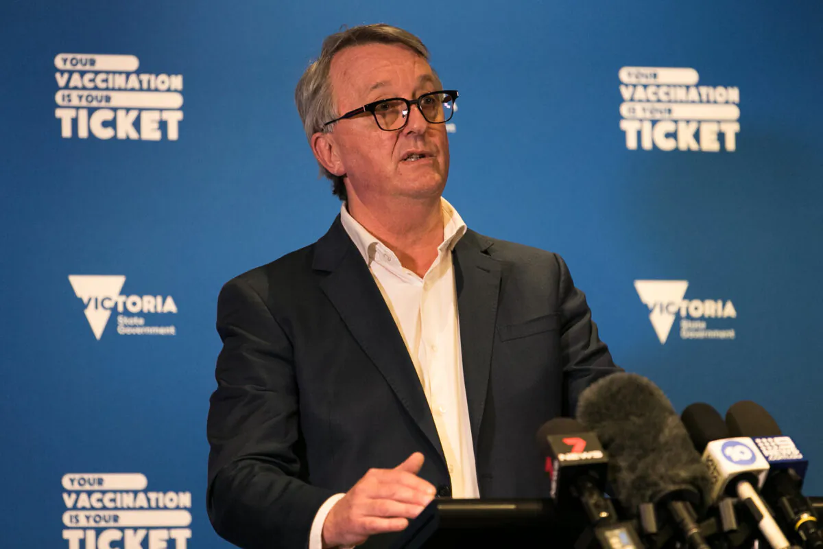 Victorian Health Minister Martin Foley speaks during a media conference in Melbourne, Australia, on Oct. 24, 2021. (Asanka Ratnayake/Getty Images)