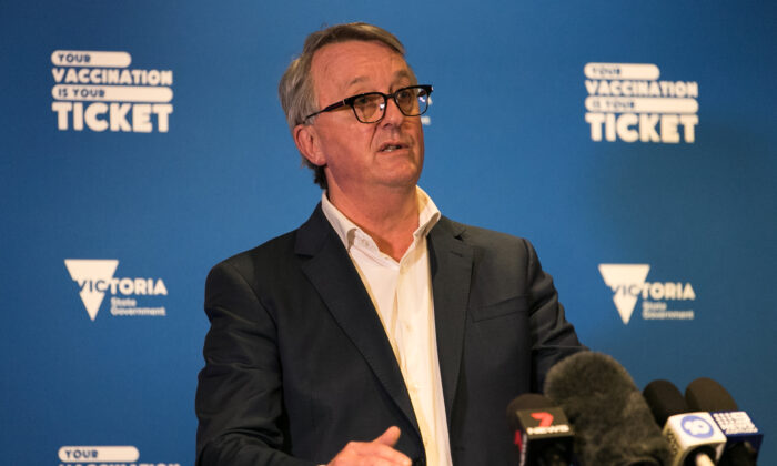 Victorian Health Minister Martin Foley speaks during a media conference in Melbourne, Australia, on Oct. 24, 2021. (Asanka Ratnayake/Getty Images)