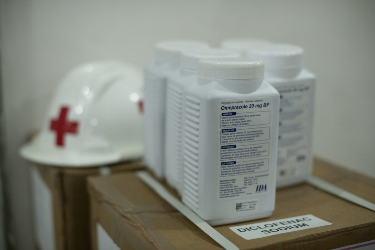 Container of Omeprazole in a warehouse of International Committee of the Red Cross in Caracas, Venezuela, on June 19, 2019. (Carlos Becerra/Getty Images)
