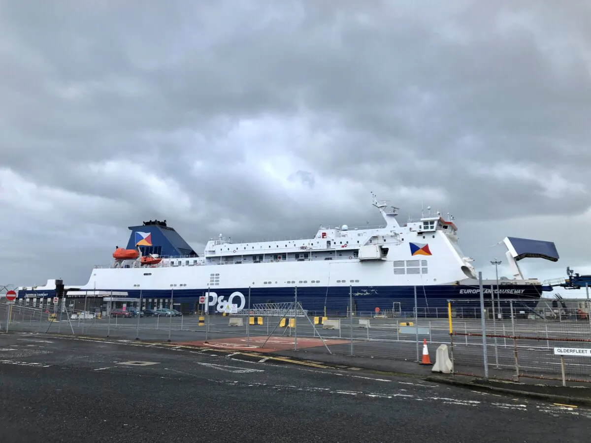 P&O European Causeway ferry docked at Larne Port, Northern Ireland, on March 17, 2022. (PA)