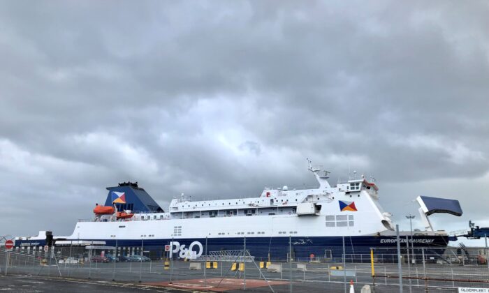 P&O European Causeway ferry docked at Larne Port, Northern Ireland, on March 17, 2022. (PA)