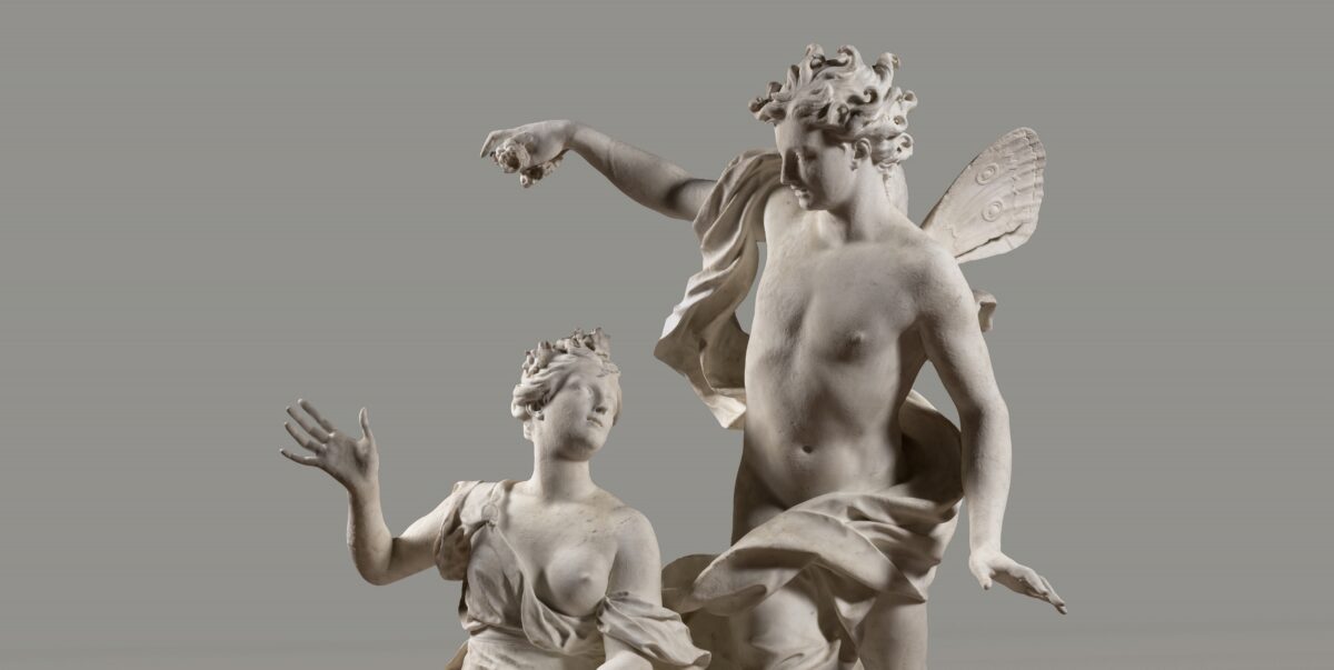 Detail of "Zephyr, Flora, and Love," 1769, by Philippe Bertrand, René Frémin, and Jacques Bousseau. Marble; 83 7/8 inches by 59 inches. Palace of Versailles. (Christophe Fouin/Palace of Versailles)