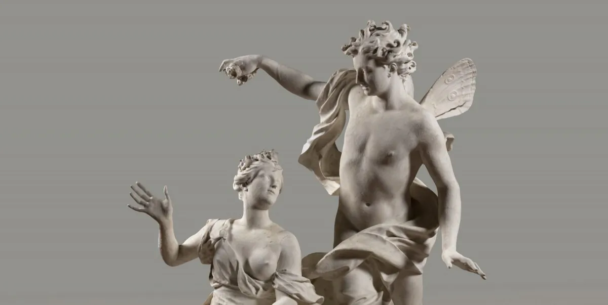 Detail of "Zephyr, Flora, and Love," 1769, by Philippe Bertrand, René Frémin, and Jacques Bousseau. Marble; 83 7/8 inches by 59 inches. Palace of Versailles. (Christophe Fouin/Palace of Versailles)