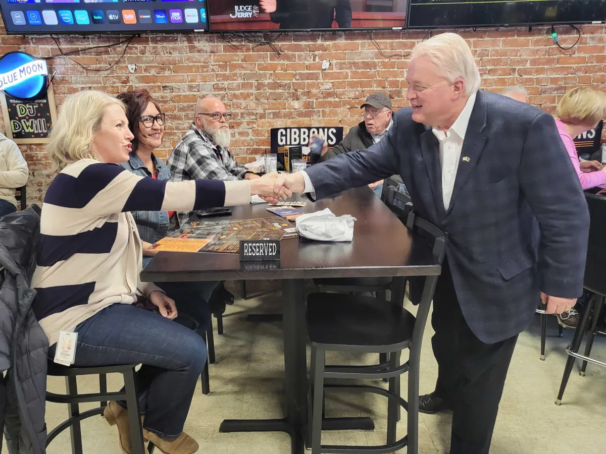 Ohio GOP U.S. Senate candidate Mike Gibbons talks to voters at a meet and greet in February. (Courtesy of Mike Gibbons' Facebook page)