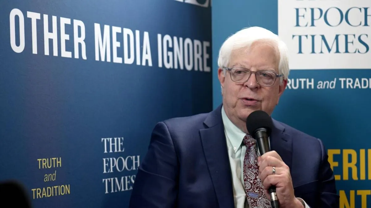 Radio host Dennis Prager, co-founder of PragerU, answers questions during an interview for EpochTV's "Crossroads" on March 16, 2022. (The Epoch TImes)