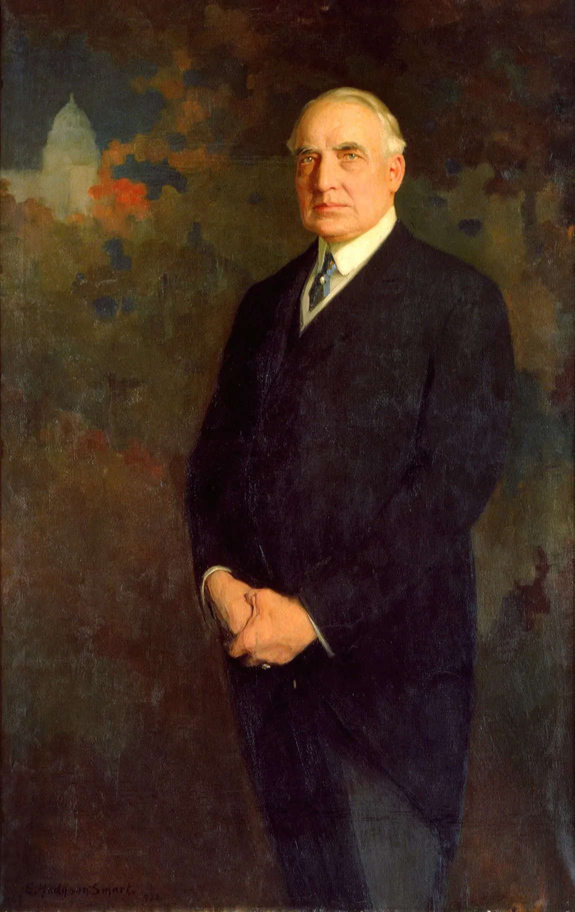 President Warren Harding in his official White House portrait (detail), circa 1922, by Edmund Hodgson Smart. (Public Domain)