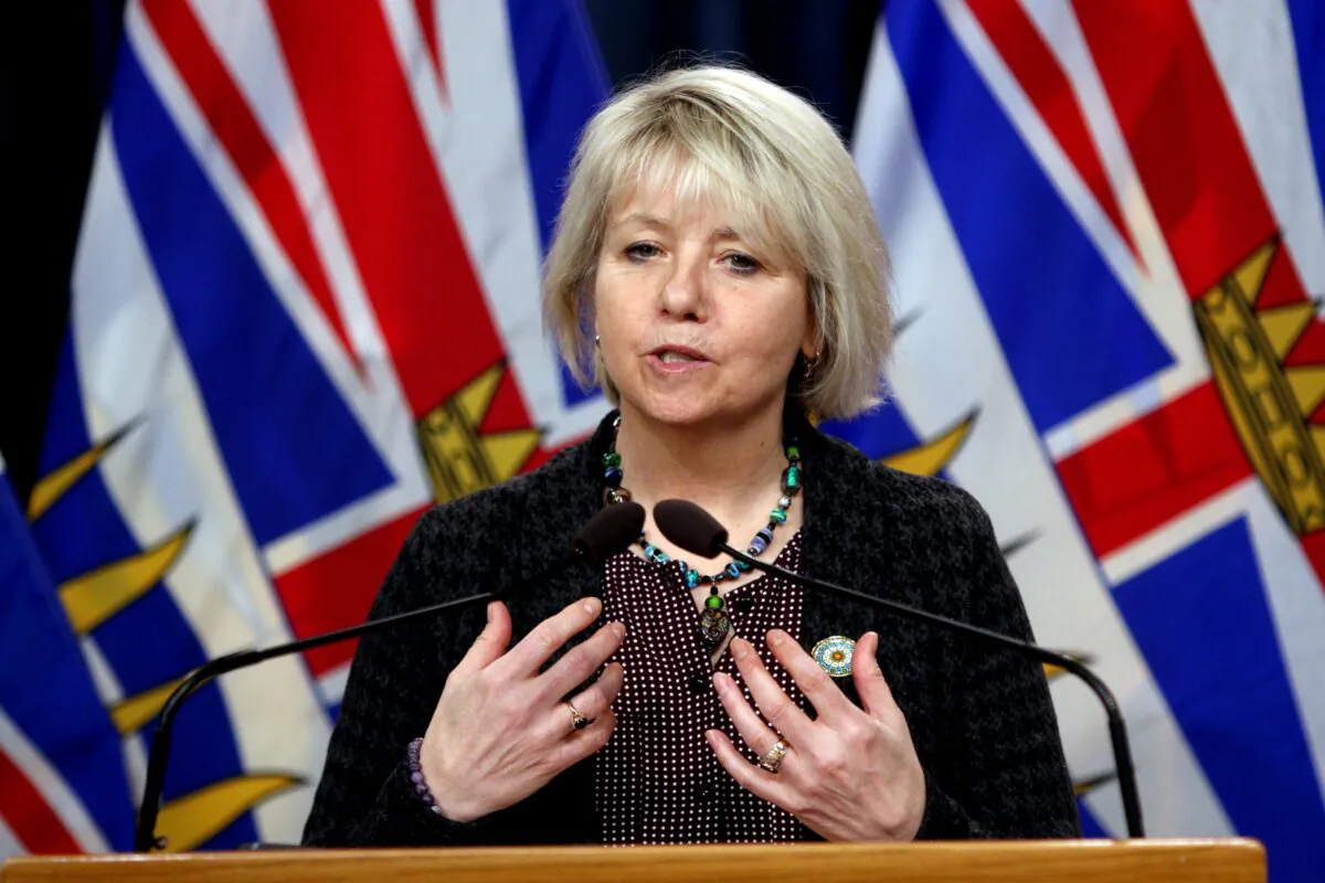 Provincial Health Officer Dr. Bonnie Henry speaks in the press theatre at the legislature in Victoria, B.C., on March 10, 2022. (Chad Hipolito/The Canadian Press)