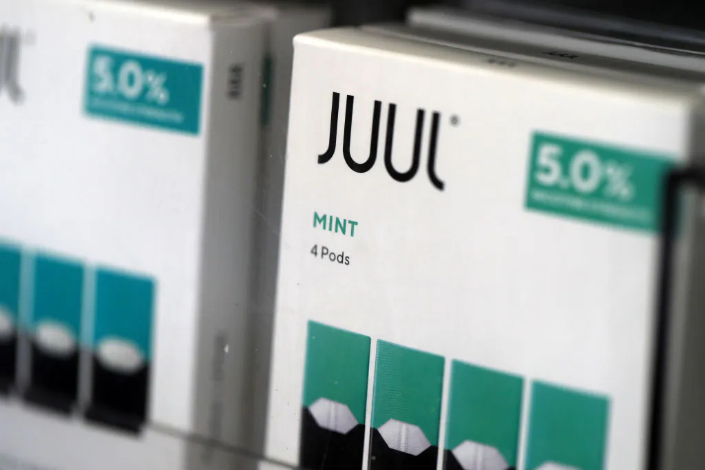 Packages of Juul mint flavored e-cigarettes are displayed at San Rafael Smokeshop in San Rafael, Calif., on Nov. 7, 2019. (Justin Sullivan/Getty Images)