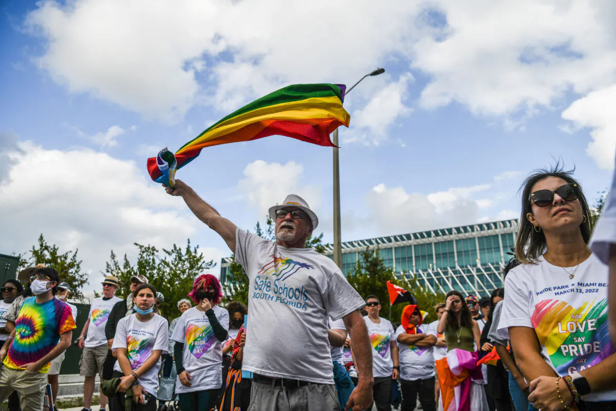 Members and supporters of the LGBT community attend the "Say Gay Anyway" rally in Miami Beach, Fla., on March 13, 2022. (Chandan Khanna/AFP via Getty Images)