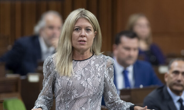 Conservative MP Michelle Rempel Garner rises during question period in the House of Commons in Ottawa on Oct. 22, 2020. (Adrian Wyld/The Canadian Press)