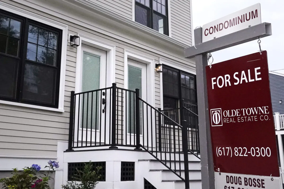 Condominium units are offered for sale in the Dorchester neighborhood in Boston on Aug. 18, 2021. (Charles Krupa/AP Photo)
