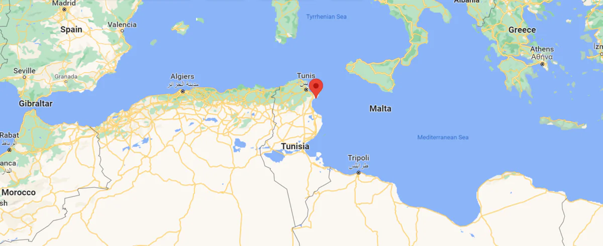 A map shows the location of Nabeul in Tunisia, on March 19, 2022. (Google Maps)