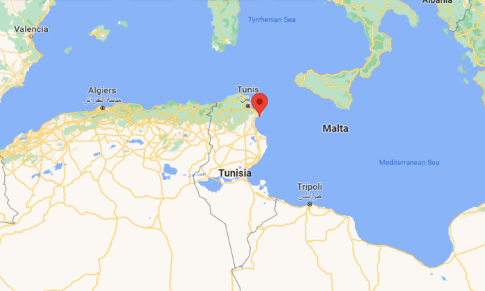 A map shows the location of Nabeul in Tunisia, on March 19, 2022. (Google Maps)