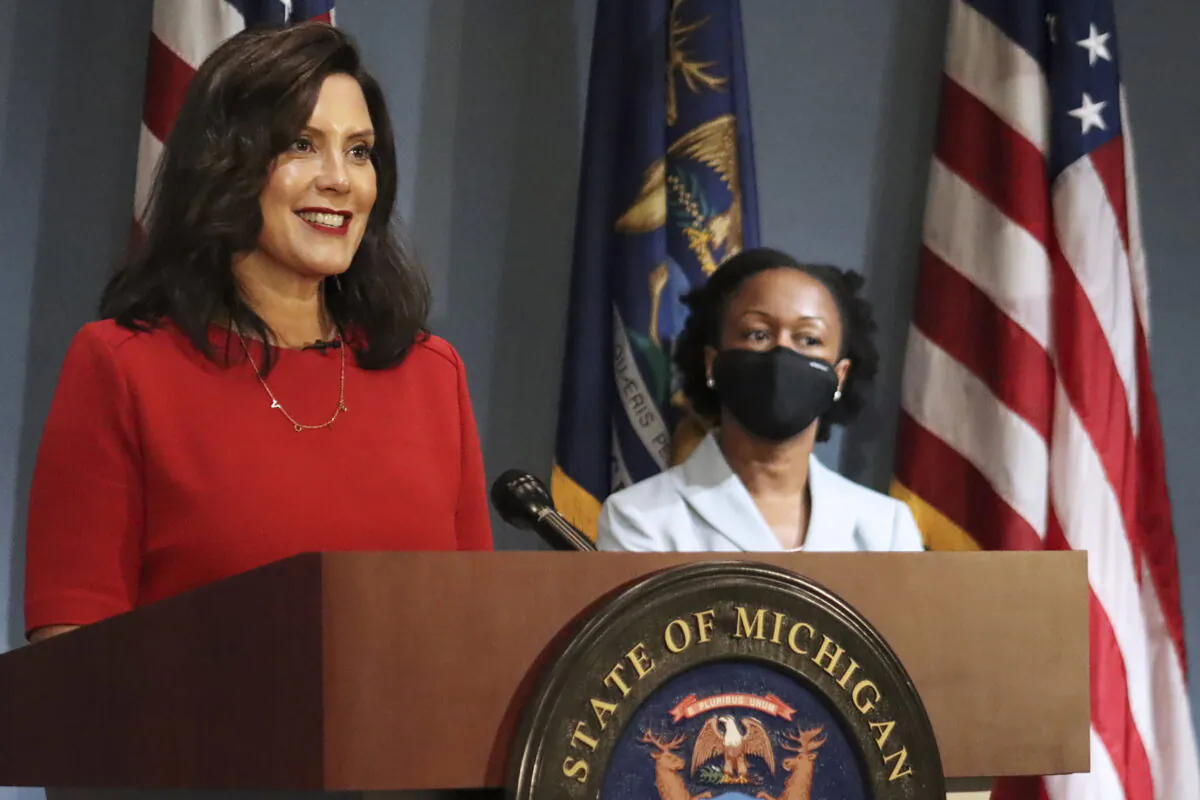 Michigan Gov. Gretchen Whitmer addresses the state during a speech in Lansing, Mich., on Sept. 16, 2020.  (Michigan Office of the Governor via AP, File)