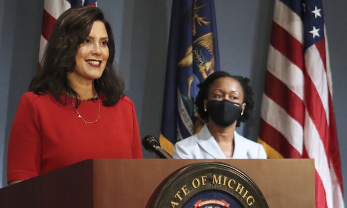Michigan Gov. Gretchen Whitmer addresses the state during a speech in Lansing, Mich., on Sept. 16, 2020.  (Michigan Office of the Governor via AP, File)