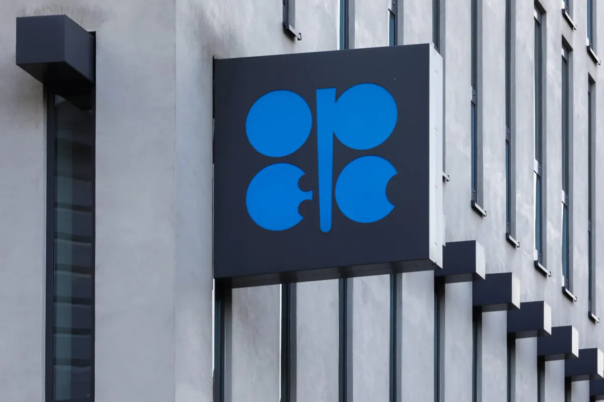 The logo of the Organization of the Petroleum Exporting Countries (OPEC) is seen outside of OPEC's headquarters in Vienna, Austria, on March 3, 2022. (Lisa Leutner/AP Photo)