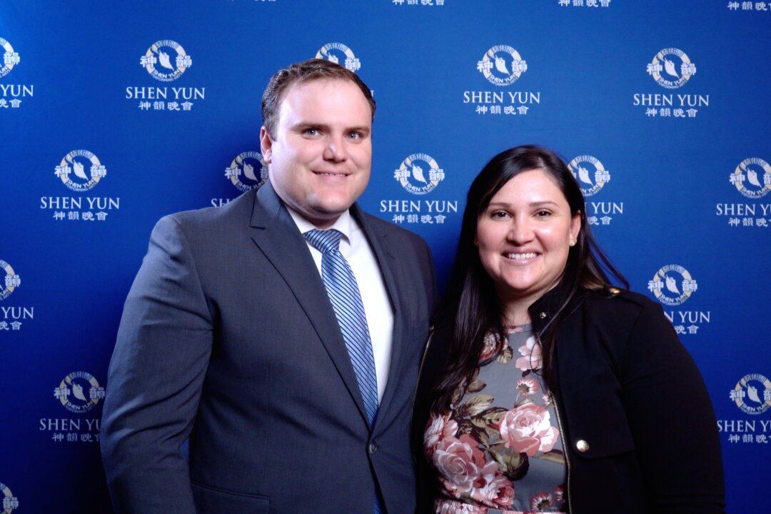 Logan Egbert and Sue Len attended Shen Yun Performing Arts at the Pioneer Center for the Performing Arts, Reno, Nevada, on March 19, 2022. (NTD)