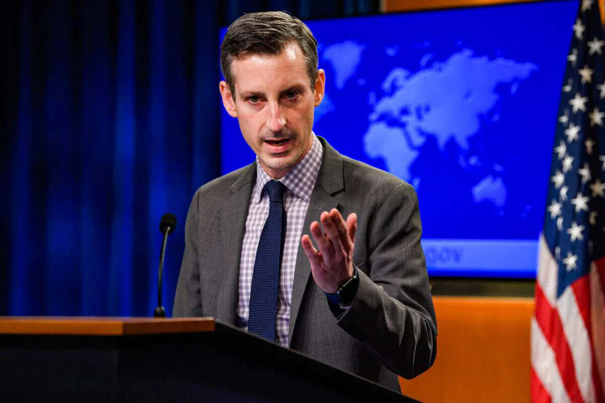 State Department spokesman Ned Price speaks during the daily press briefing at the State Department in Washington, DC, on Feb. 25, 2021. (Nicholas Kamm/POOL/AFP via Getty Images)