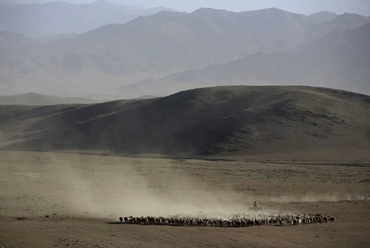 Desolate landscape in Altay Prefecture, Xinjiang Uygur Autonomous Region, China on Sept. 18, 2007. (China Photos/Getty Images)