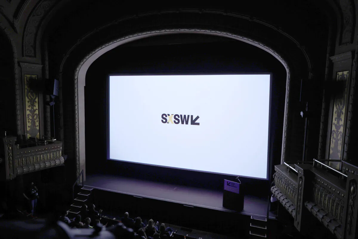 The Theatre screen shows the SXSW logo at the SXSW Film Awards during the 2022 SXSW Conference and Festivals at the Paramount Theatre, in Austin, Texas, on March 15, 2022. (Michael Loccisano/Getty Images for SXSW)