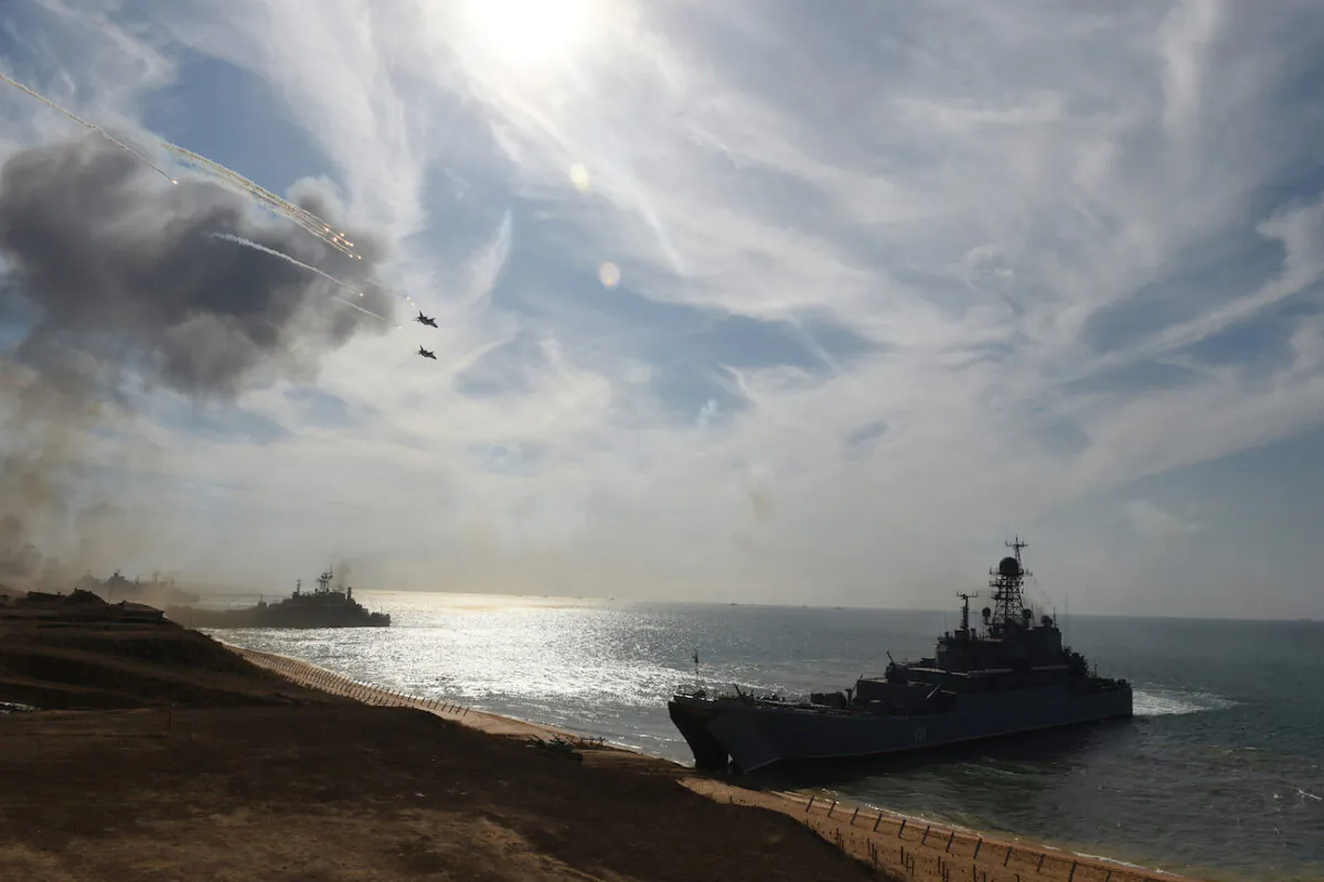 Russia's navy ships and military jets in a military exercise at the coast of the Black Sea in Crimea on Sept. 9, 2016. Vasily Maximov/AFP via Getty Images)