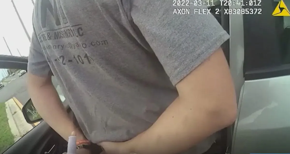 A screenshot of a video released by the Volusia County Sheriff's Office in Florida shows a teen getting arrested in connection to the to the "Orbeez challenge." (Volusia County Sheriff's Office/Screenshot via The Epoch Times).