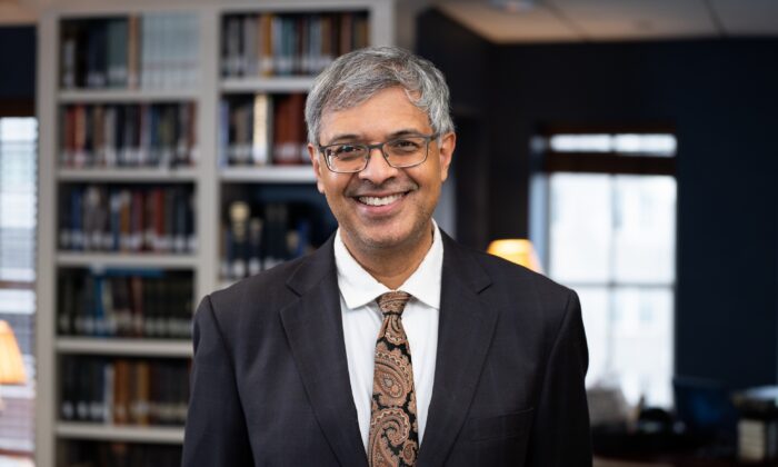 Stanford University Professor of Medicine Dr. Jay Bhattacharya, a founding fellow of Hillsdale College's Academy for Science and Freedom, at the Hillsdale College Kirby Center in Washington on March 17, 2022. (Bao Qiu/The Epoch Times)