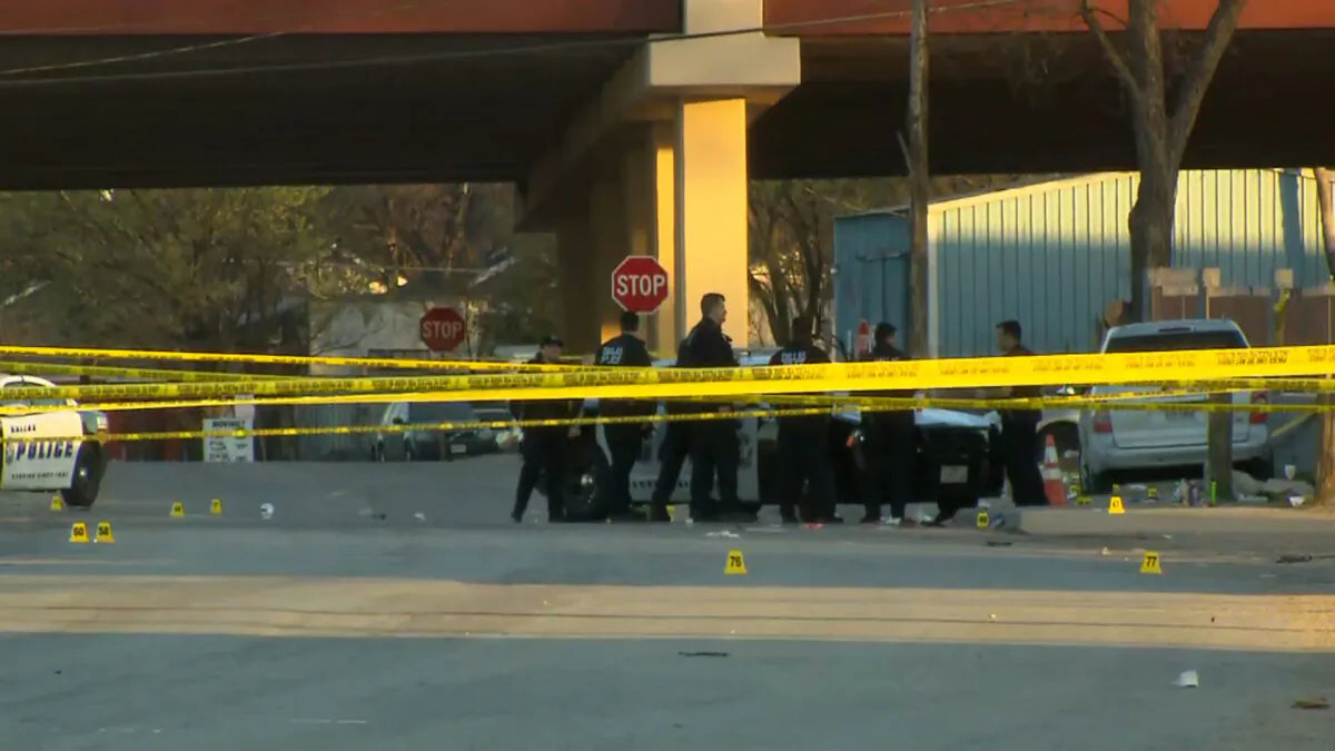 Police at the scene of an overnight shooting in Dallas, Texas, on March 20, 2022. (Courtesy of KTVT)