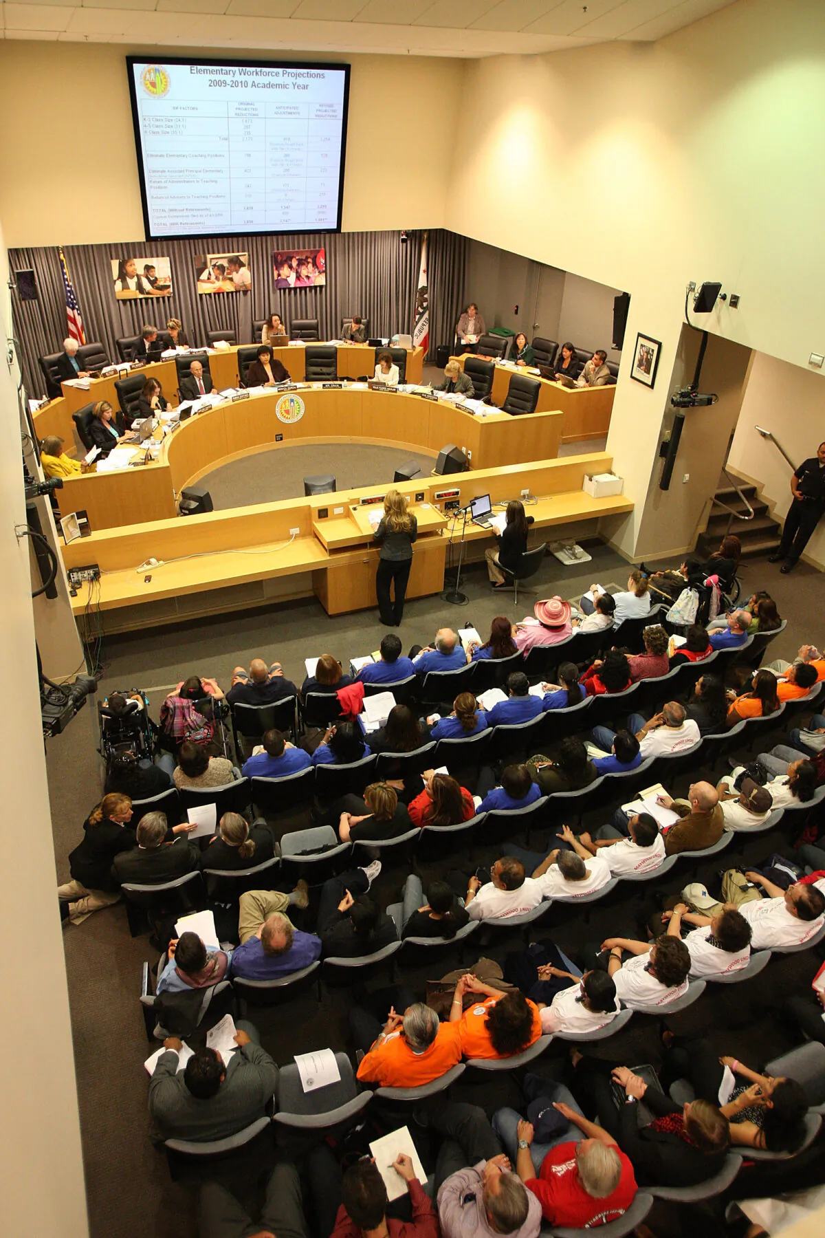 A file photo of a meeting of the Los Angeles Unified School District Board of Education in Los Angeles on April 14, 2009. (David McNew/Getty Images)