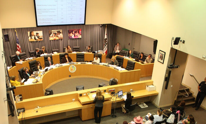 A file photo of a meeting of the Los Angeles Unified School District Board of Education in Los Angeles on April 14, 2009. (David McNew/Getty Images)