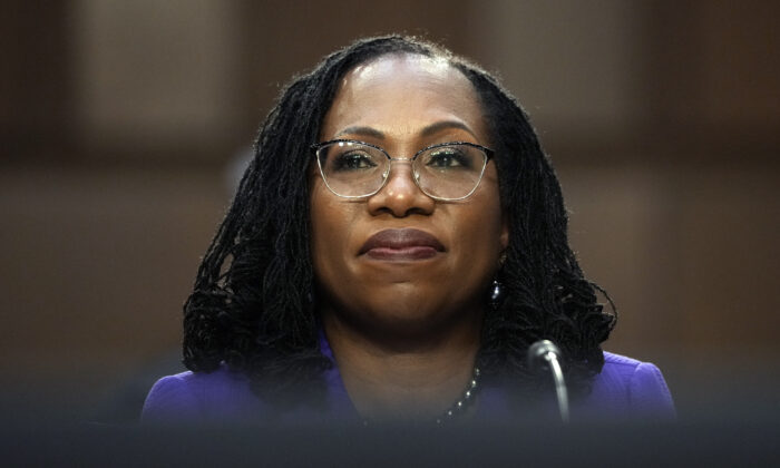 Supreme Court nominee Judge Ketanji Brown Jackson listens during her confirmation hearing before the Senate Judiciary Committee in the Hart Senate Office Building on Capitol Hill in Washington, on March 21, 2022. (Drew Angerer/Getty Images)