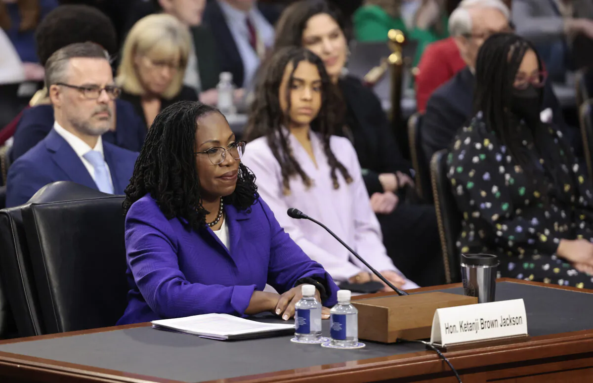 Supreme Court nominee Judge Ketanji Brown Jackson listens during her confirmation hearing before the Senate Judiciary Committee in the Hart Senate Office Building on Capitol Hill in Washington on March 21, 2022. (Anna Moneymaker/Getty Images)