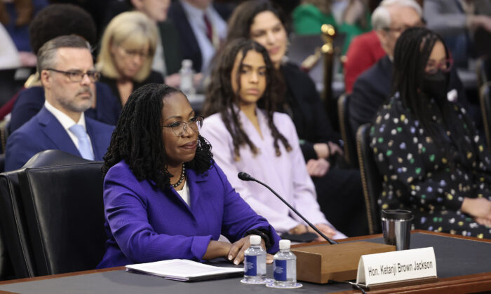 Supreme Court nominee Judge Ketanji Brown Jackson listens during her confirmation hearing before the Senate Judiciary Committee in the Hart Senate Office Building on Capitol Hill in Washington on March 21, 2022. (Anna Moneymaker/Getty Images)