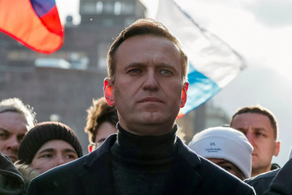 Kremlin critic Alexei Navalny takes part in a rally to mark the 5th anniversary of opposition politician Boris Nemtsov's murder and to protest against proposed amendments to the country's constitution in Moscow, on Feb. 29, 2020. (Shamil Zhumatov/Reuters)