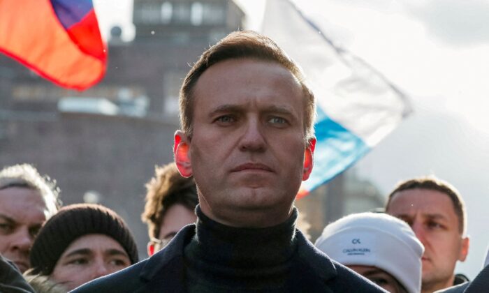 Kremlin critic Alexei Navalny takes part in a rally to mark the 5th anniversary of opposition politician Boris Nemtsov's murder and to protest against proposed amendments to the country's constitution in Moscow, on Feb. 29, 2020. (Shamil Zhumatov/Reuters)