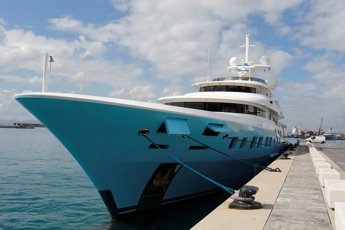 The Axioma superyacht belonging to Russian oligarch Dmitry Pumpyansky, who is on the EU's list of sanctioned Russians, is seen docked at a port in Gibraltar, on March 21, 2022. (Jon Nazca /Reuters)
