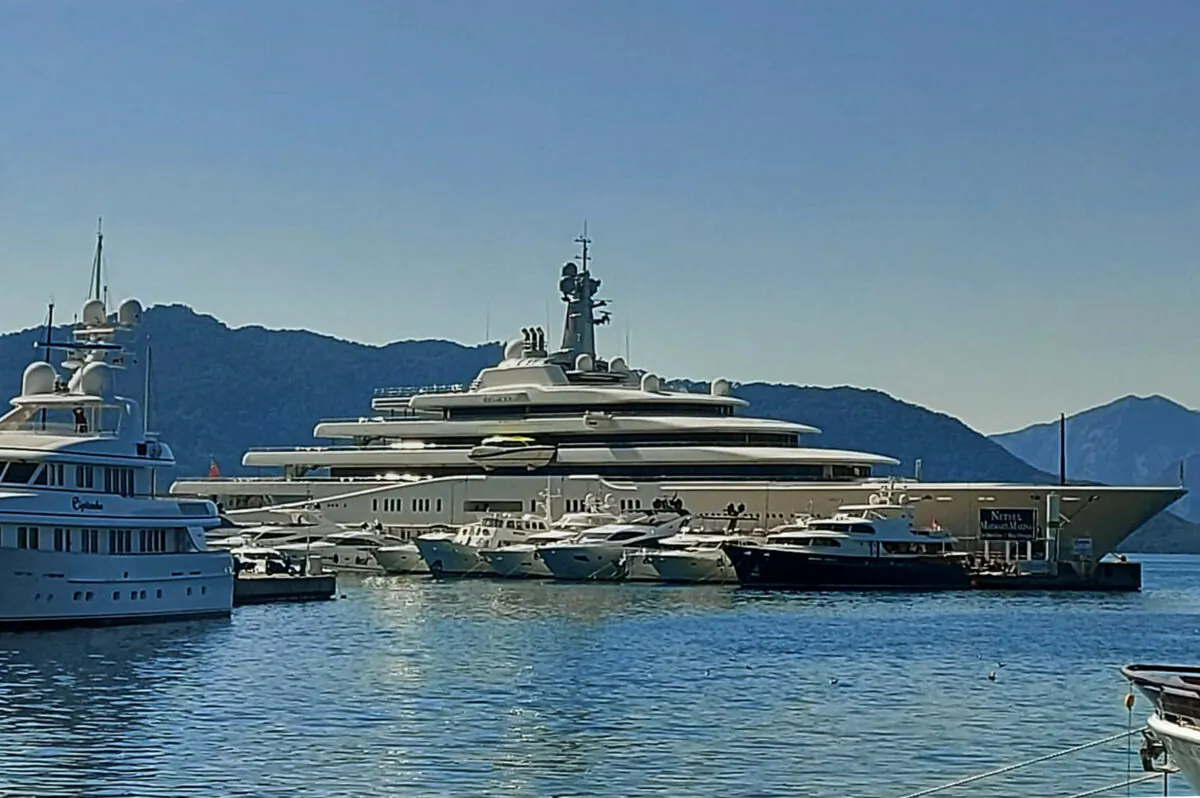 Luxury yacht "Eclipse," belonging to Russian oligarch Roman Abramovich, is docked at the Aegean coastal resort of Marmaris, Turkey, on March 22, 2022. (Fatih Cetin/AFP via Getty Images)
