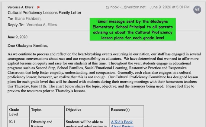 Screenshot of blanket email sent to parents just before the end of the 2021 school year informing them there will be a curriculum change. 