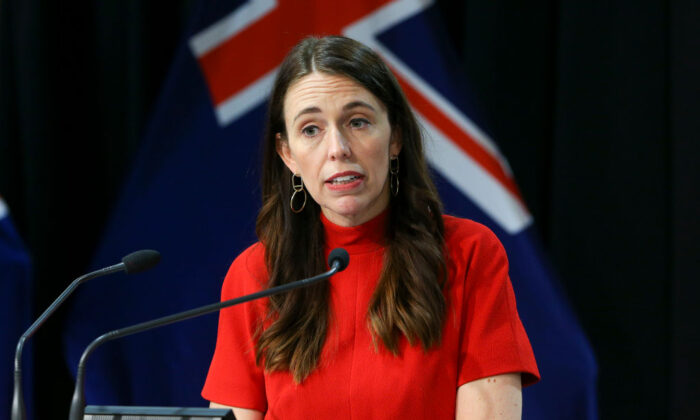 Prime Minister Jacinda Ardern speaks during a press conference at Parliament in Wellington, New Zealand, on March 16, 2022. (Hagen Hopkins/Getty Images)