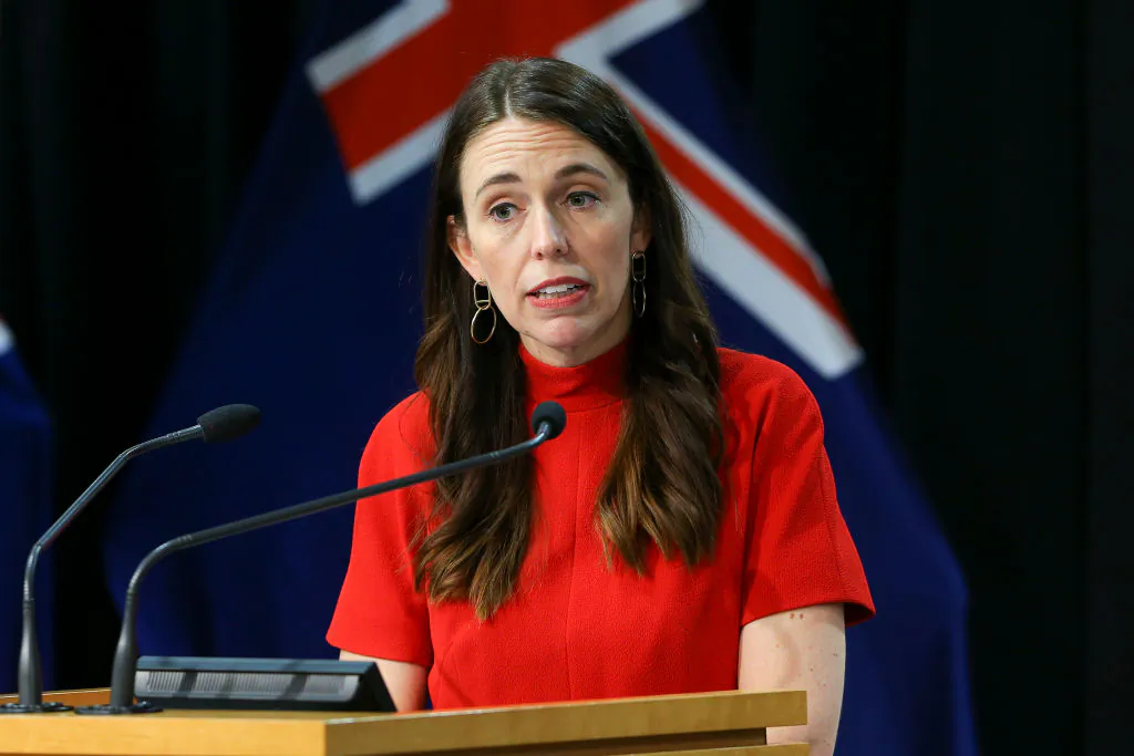 Prime Minister Jacinda Ardern speaks during a press conference at Parliament in Wellington, New Zealand, on March 16, 2022. (Hagen Hopkins/Getty Images)